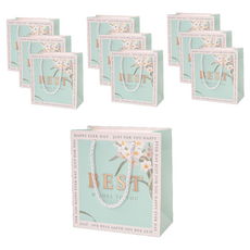 Hugoing 花朵紙質購物袋, 薄荷綠, 10個