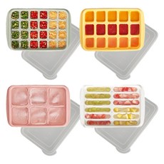 Jeepsaram 嬰兒副食品分裝盒4件組 985ml, 1套, 粉紅色, 黃色, 綠色, 象牙白