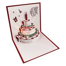 更乾淨 生日快樂旋律彈出式立體卡片, 紅色, 1個