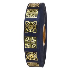 方形燙金傳統緞帶 25mm, 群青色 + 燙金, 1個, 9m