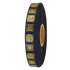 方形燙金傳統緞帶 15mm, 群青色 + 燙金, 1個, 9m