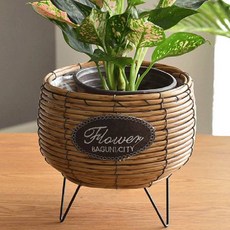스탠드 라탄 화분 바구니 소형, 브라운, 1개