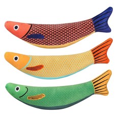 PAWTOWN 貓咪貓薄荷有聲鈴鐺安撫魚形玩具 3件組, 1套, 紅色 + 橘色 + 綠色