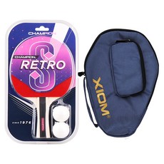 韓國 CHAMPION 橫拍桌球拍 RETRO S + NEO2 球拍套 深藍色組合, 1套, RETRO-S-C