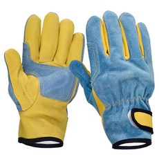 Wellz 牛皮 羊皮 內襯氬焊手套 雙手穿戴套組 藍色 + 黃色 KAG-240X, 1套