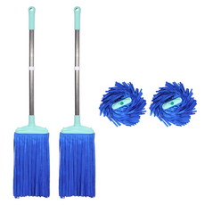 Binbeok 地板清潔平板拖把 2入 + 拖布 2入 套裝, 1套, 隨機出貨