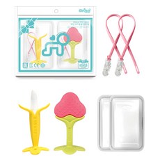 ange Best固齒器 2件組, 香蕉造型+草莓造型+掛繩 2條+收納盒 2個, 1組, 混色