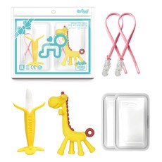 ange Best固齒器 2件組, 香蕉造型+長頸鹿造型+掛繩 2條+收納盒 2個, 1組, 混色