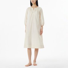 JAJU 女款透氣孔眼鬆緊棉質七分袖連身睡裙