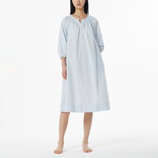 JAJU 여성용 통기성 아일렛 스모킹 면 7부 파자마 원피스