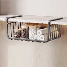 廚房上層整理固定式收納架, 灰色, 1個