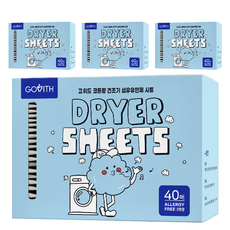 GOWITH 烘衣機用衣物柔軟香氛紙 棉花香 正裝, 40枚入, 4個