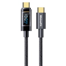 RhinoFit USB Type-C to Type-C 100W PD 高速充電透明顯示傳輸線, 1.2m, 1個, 混色