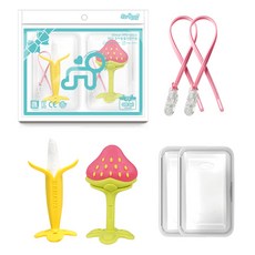 ange Best固齒器 2件組, 香蕉造型+3D草莓造型+掛繩 2條+收納盒 2個, 1組, 混色