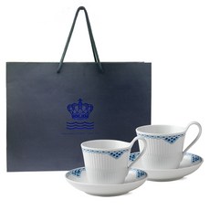 로얄코펜하겐 프린세스 하이핸들 컵앤소서 240ml + 쇼핑백, 블루 + 화이트, 2개