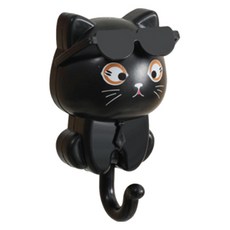 貓咪免打孔牆壁掛鉤, 黑色, 1個