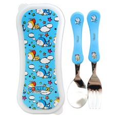 aizoum 兒童用哆啦A夢湯匙叉子收納盒組, 1套, 湯匙 + 叉子 + 收納盒, 混合顏色