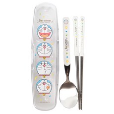 aizoum 哆啦A夢簡約湯匙筷子盒組, 1套, 湯匙 + 筷子 + 收納盒, 混合顏色