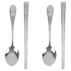 kitchen U 暴龍餐具, 銀色, 2套, 湯匙 + 筷子