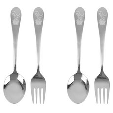 kitchen U 暴龍餐具, 銀色, 湯匙 + 叉子, 2套