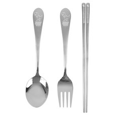 kitchen U 暴龍餐具, 銀色, 湯匙 + 叉子 + 筷子, 1套