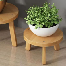 Logro 木質花盆凳 圓形實木花盆架 小, 單一顏色, 1層