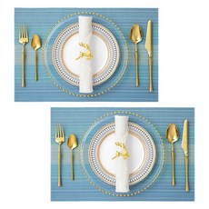 파이네스트원 모던 스트라이프 테이블 매트, 미드나잇 블루, 2개, 45 x 30 cm