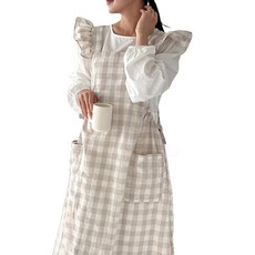 까사베르데 디브 프릴 포켓 에이프런 롱앞치마, 내추럴체크, 1개
