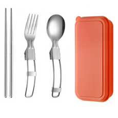 보다모가 휴대용 304 스테인레스 접이식 캠핑 수저 세트, 레드, 1개