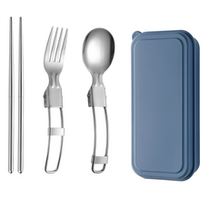 보다모가 휴대용 304 스테인레스 접이식 캠핑 수저 세트, 블루, 1개