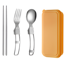 보다모가 휴대용 304 스테인레스 접이식 캠핑 수저 세트, 옐로우, 1세트