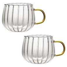 호박무늬 귀여운 물컵 유리잔 350ml MH750, 노란색손잡이, 2개