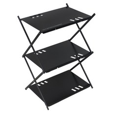韓國 BUFFALO 露營折疊Porty層架桌 + 收納袋套組, 1套, 黑色(桌), 黑色(收納袋), 3層