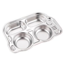 D'YELLOW 不鏽鋼4格兒童餐盤, 銀色, 1個, 單品