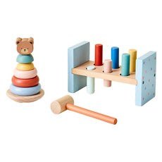 Modern House 木質玩具小熊疊疊杯+槌子遊戲組, 1組, 混色