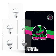 몬스터겔 초강력 무타공 접착식 벽걸이 후크 와이더 부착고리 스텐304, 투명, 5개