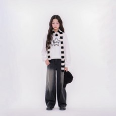 applepink 寬鬆寬版漸層水洗牛仔褲 U113