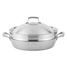 CLADIN 電磁爐適用 316Ti 五層鈦金火鍋盤 + 蒸籠組, 銀色, 1套, 28cm