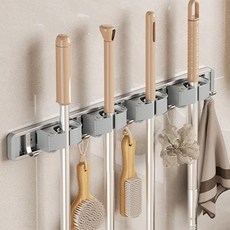Celliving 免鑽孔多功能清潔工具掛架 掛鉤 拖把架 4孔, 銀色, 1個