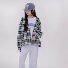 애플핑크 루즈핏 체크 셔츠형 후드 아우터 U163