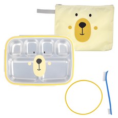 kitchen U Funny Bear 不鏽鋼6格餐盤便當袋組, 1套, 餐盤 + 蓋子 + 袋子 + 矽膠 + 清潔刷, 混合顏色