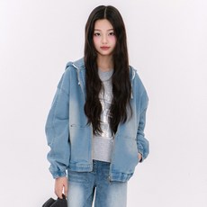applepink 青少年水洗丹寧連帽夾克 U104