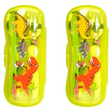 kitchen U Tyranno 舒適湯匙麵叉收納盒2入組, 1套, 湯匙 2入 + 叉子 2入 + 收納盒 2入, 白色(湯匙, 叉子), 綠色(收納盒)