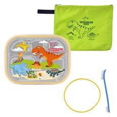 kitchen U 暴龍不鏽鋼基本款餐盤便當袋組, 1套, 餐盤 + 蓋子 + 袋子 + 矽膠 + 清潔刷, 混合顏色