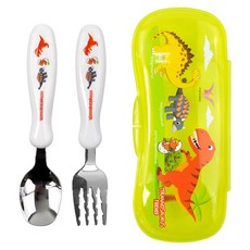 kitchen U 暴龍便利湯匙麵叉餐具盒組, 1個, 混色, 湯匙 + 叉子 + 餐具盒