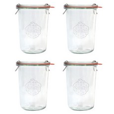 WECK Mold 743 유리병 4p + 유리뚜껑 4p + 고무링 4p + 클립 8p 세트, 850ml, 1세트