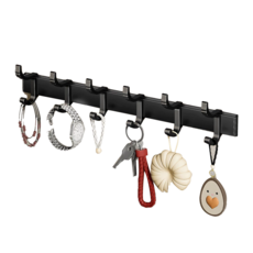 拍平方 太空鋁活動6勾排鉤, 黑色, 1個