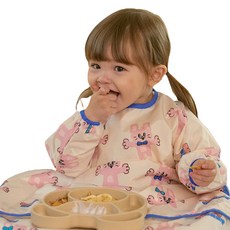 LUNA STORY 嬰幼兒餐桌一體式自主學習副食品圍兜, 1個, 1入, 兔子