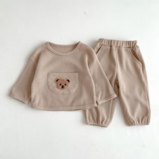 Bebeniz 兒童大口袋小熊鬆餅格紋上下裝套組