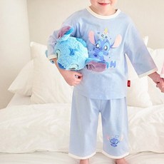 mollimelli friends 兒童款迪士尼史迪奇與安琪寬鬆版家居服上下套組